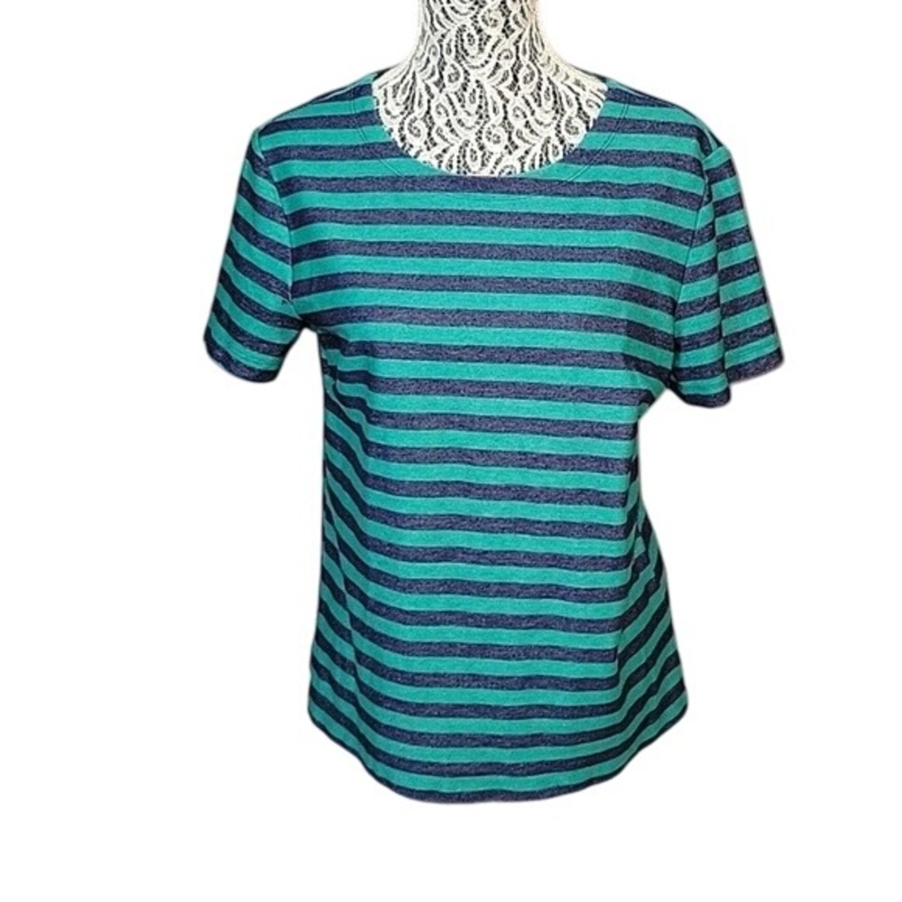 BANANA REPUBLIC Striped T-Shirt Casual Everyday Top Teal Blue L Beach summer‎